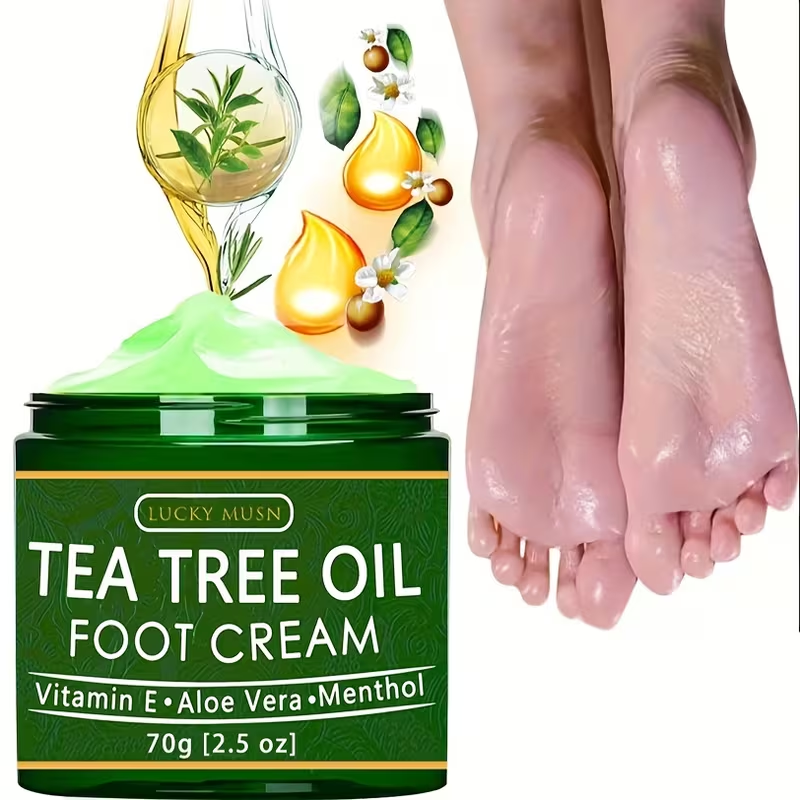 LUCK MUSN Tea Tree Oil Foot Cream - 2oz with Aloe Vera, Hyaluronic Acid & Honey, Suitable for Dry Skin, Suitable for All Skin Types
