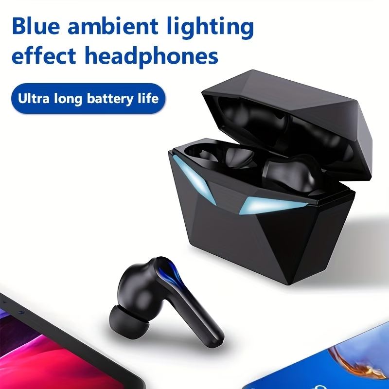 [Gaming Earbuds] 40H Wireless Bluetooth Gaming Earbuds | Blue Light Headset with 3D Surround Sound, Touch Control, Blue LED Eyes - Perfect for Streamers & Gamers