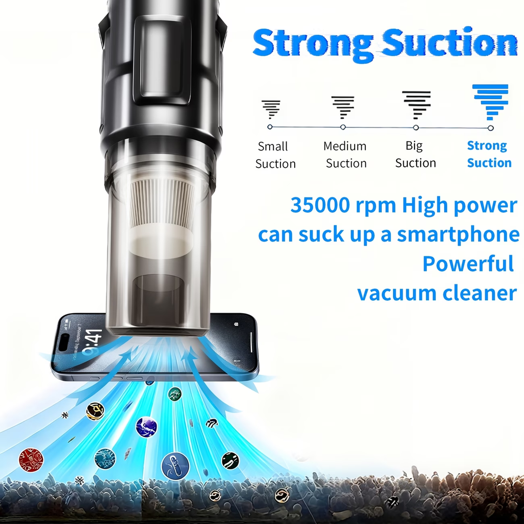 Cordless Handheld Vacuum, Featuring 5Kpa Powerful Suction And a Blowing Function, Compact Mini Vacuum Cleaner with Low Profile And Various Attachments, Ideal for Home, Car, Office, And Outdoor Camping