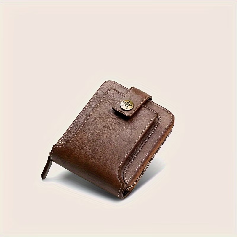 1pc, Fashionable Bark-pattern Brown PU Credit Card Holder with Zipper and Snap Closure, Small Zippered Coin Pouch, Zipper Button Closure, Business Style, Futuristic Zipper Wallet, ID Card Holder, Thanksgiving, Christmas, Warm Winter New Arrival