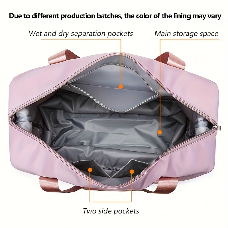 Large Capacity Women'S Duffle Bag - Pink Nylon Gym And Travel Tote, Lightweight Luggage Handbag, Versatile Sports Bag, Casual Style, Hand Washable