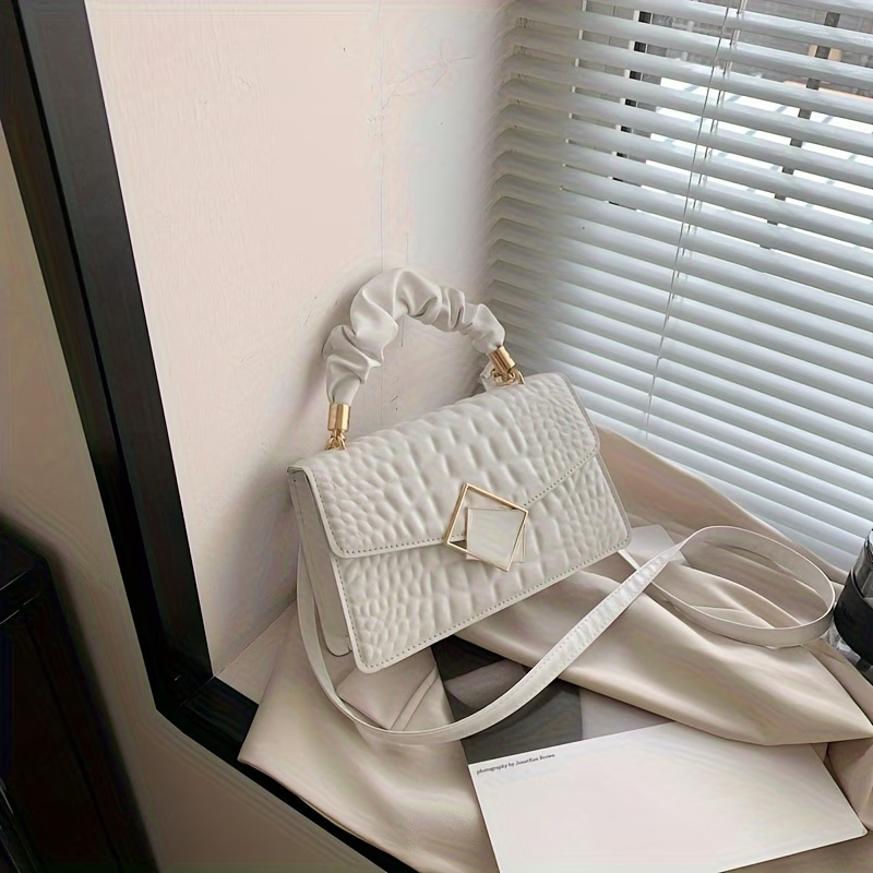 Pleated Embossed Handbag Crossbody Square Bag