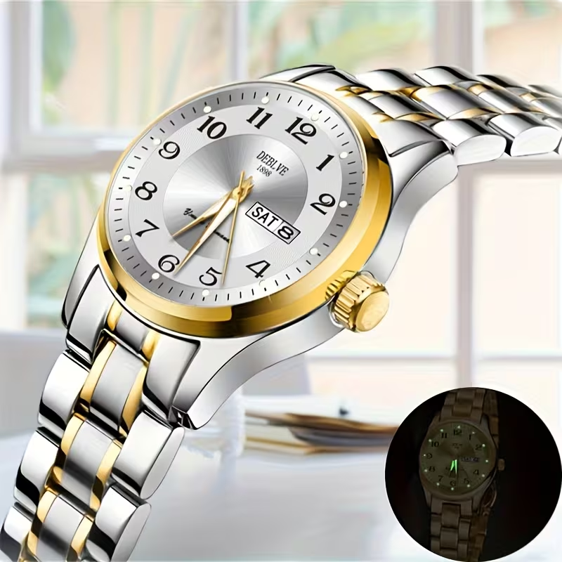 DEBLVE Women'S Ultra-Thin Stainless Steel Quartz Watch - Stylish, Lightweight, IPX7 with Calendar, Luminous Day Display, and Stainless Steel Band - Perfect for Casual Wear, DEBLVE