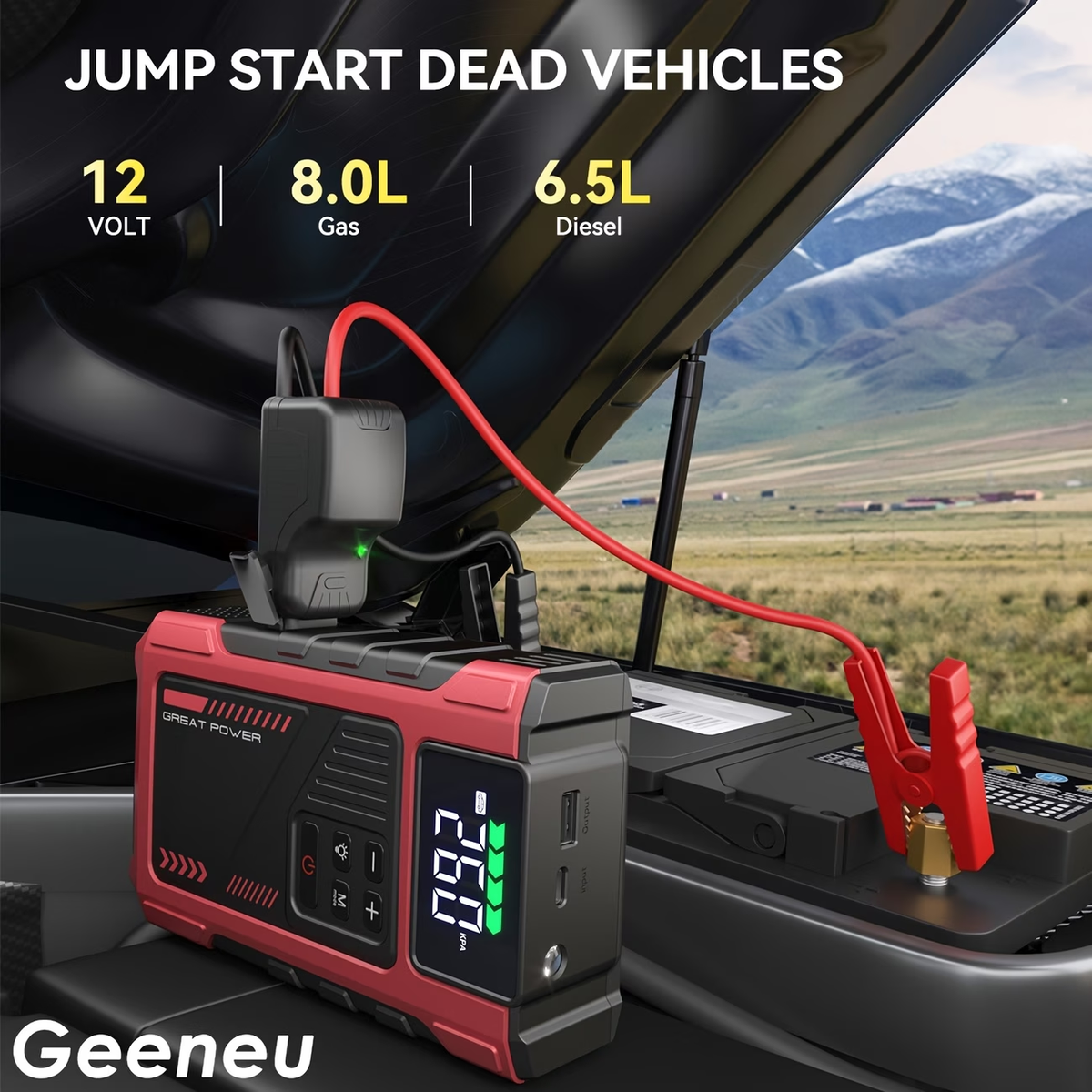 9-in-1 Portable Jump Starter with Air Compressor, Battery Jump Starter Portable Peak, Car Battery Charger Portable For12V(8.0LGas/1.72gal Diesel) Start The Car Quickly, USB Input/output, LED Emergency, Car Accessories Tools, Wireless Car Air