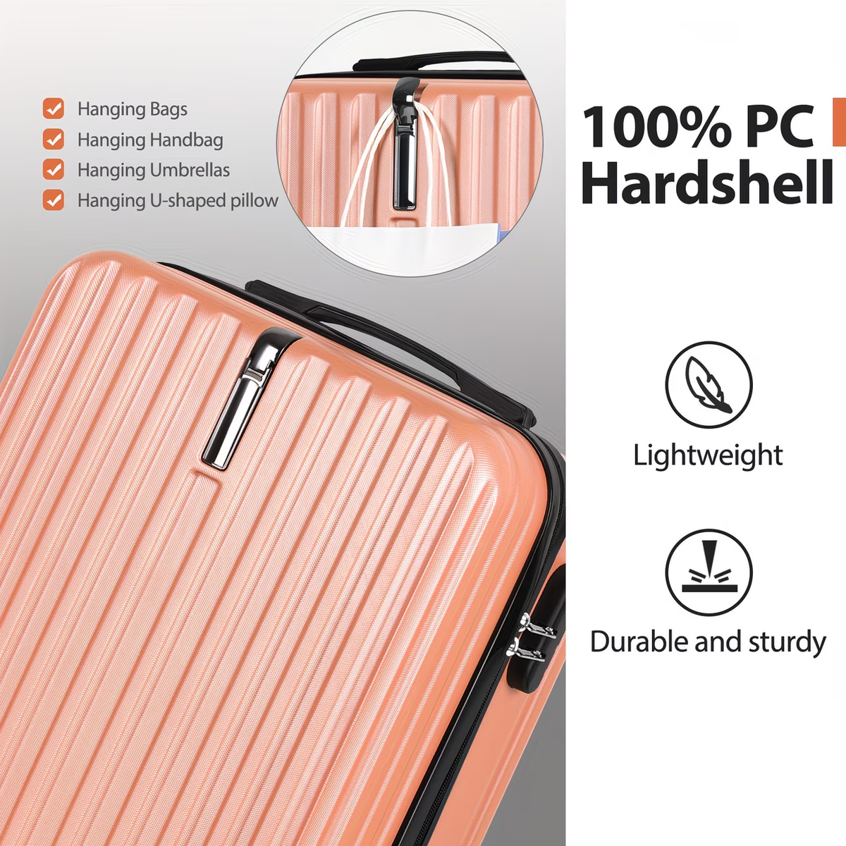 2pcs Luggage Set, 20-Inch Rolling Suitcase & 14-Inch Makeup Bag, Travel Carry-On Trolley Bag with Spinning Wheels & TSA Lock for Business & Leisure Flights. Available In Four Colors.