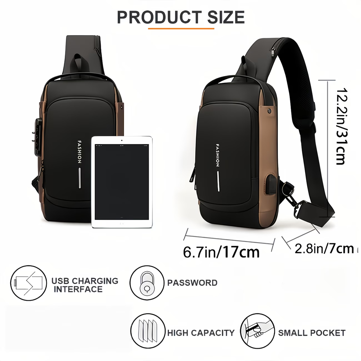 A Multi-functional Combination Lock Chest Bag, Outdoor Casual Crossbody Bag, Unisex Simple Single-shoulder Bag