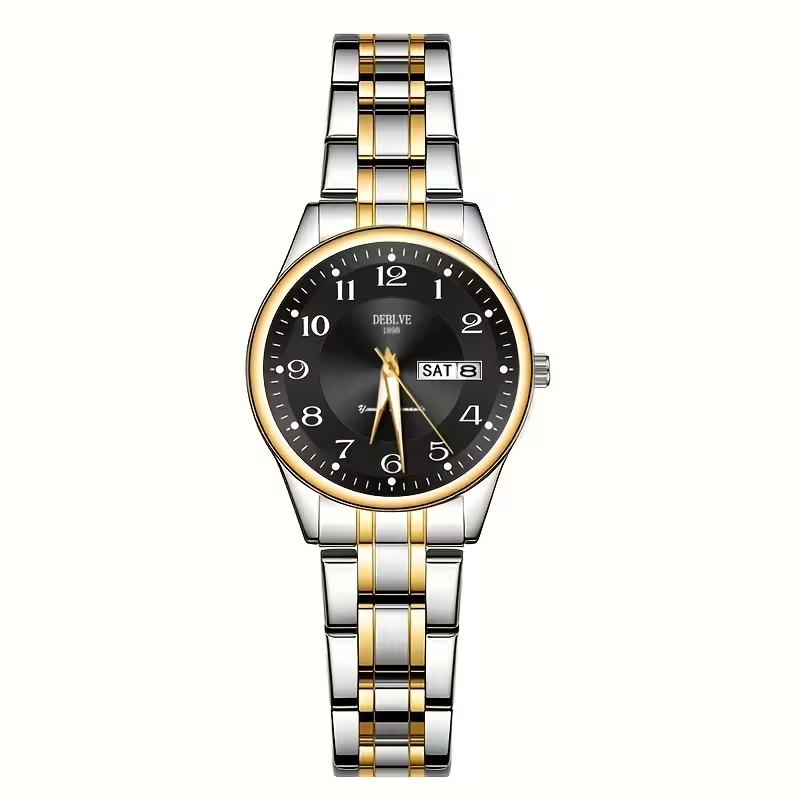 DEBLVE Women'S Ultra-Thin Stainless Steel Quartz Watch - Stylish, Lightweight, IPX7 with Calendar, Luminous Day Display, and Stainless Steel Band - Perfect for Casual Wear, DEBLVE