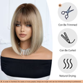 12-inch Women'S Coffee and Platinum Gradient Air Bangs Bobo Hair | Rose Net Full Head Cover, Straight High Temperature Fiber, Ideal for Work, School, Makeup, and Cosplay Events