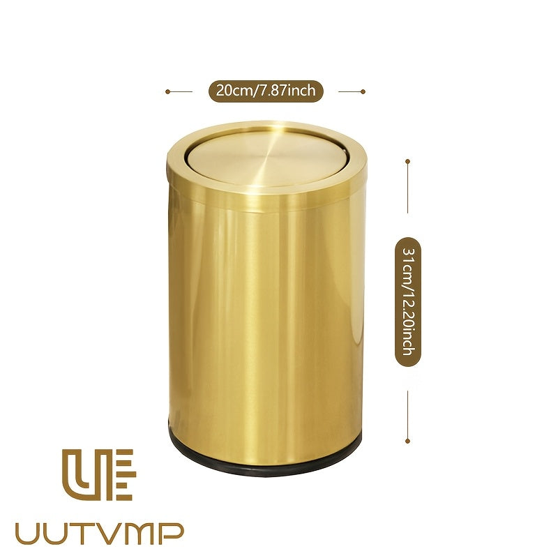 Customized for high-end use 9L gold plated luxury covered garbage bin, silent shaking lid garbage bin, villa luxury bathroom living room anti fingerprint waterproof garbage bin