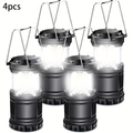 4pcs Super Bright Led Camping Lanterns | Portable, Collapsible Emergency Flashlights, Abs Material With Matte Metal End, Ideal For Camping, Outdoor Activities, And Home Use, Non-Water Resistant, Button Switch, Without Battery