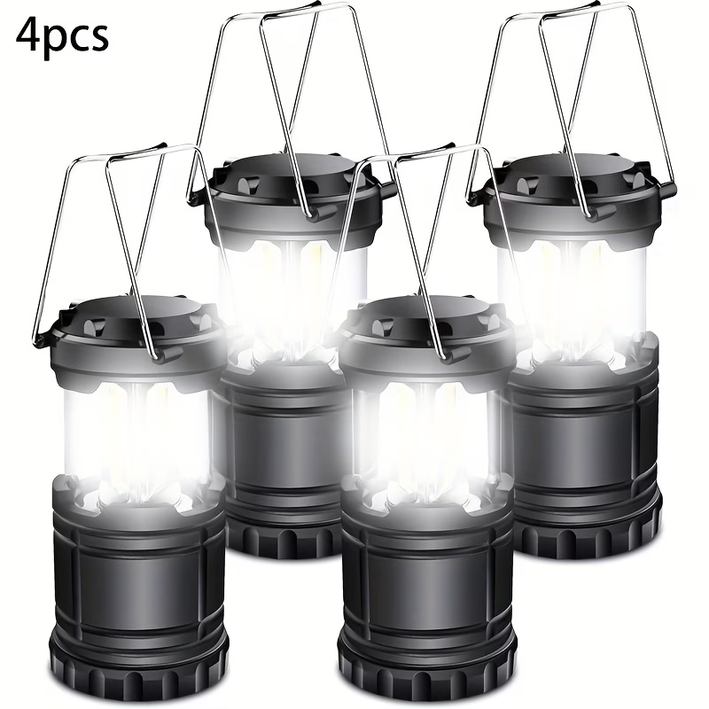 4pcs Super Bright Led Camping Lanterns | Portable, Collapsible Emergency Flashlights, Abs Material With Matte Metal End, Ideal For Camping, Outdoor Activities, And Home Use, Non-Water Resistant, Button Switch, Without Battery