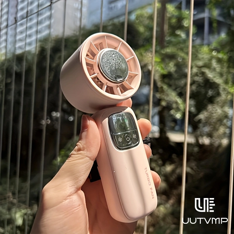 Superconducting ice-ceramic cooling handheld fan, rechargeable, with a 4000mAh high-capacity battery for long battery life, stylish design, a must-have cooling device for summer.