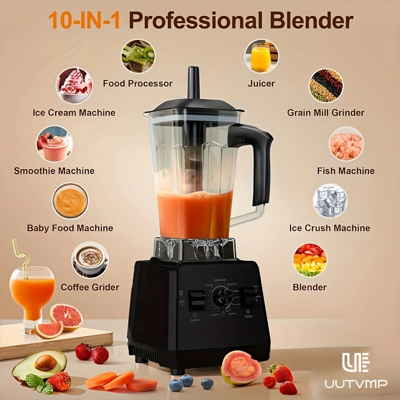 Household Multi-functional Nutrition Juicer & Smoothie Blender, 10 Seconds Ice Crushing, Easy to Clean, Push Button Operation, 8-Blade Stainless Steel Cutter, Comes with 1 Cleaning Brush, EU Plug, 2L Large Capacity, 15 Speed Levels