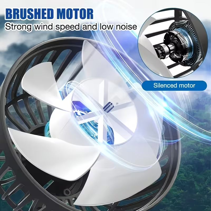 Car mounted RV silent fan, dual fan, car mounted fan, dual head rear ventilation fan, powerful wind power, 360 degree rotation, super large airflow, ultra quiet operation, easy to clip and install, suitable for cars and homes