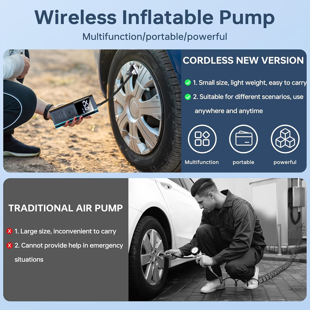 Tire Inflator Portable Air Compressor, 150PSI Car Tire Pump with Tire Pressure Gauge, LED, 3X Quick One-Button Intelligent Cordless Tire Pump Suitable for Cars, Motorcycles, Bicycles, Balls, etc