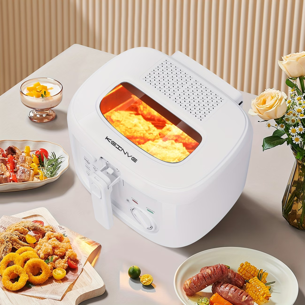 1500W Electric Deep Fryer with Adjustable Temperature Control, 84.54oz Non-Stick Basket & Viewing Window, Removable Lid for Easy Cleaning, One-Touch Switch, Christmas Gift