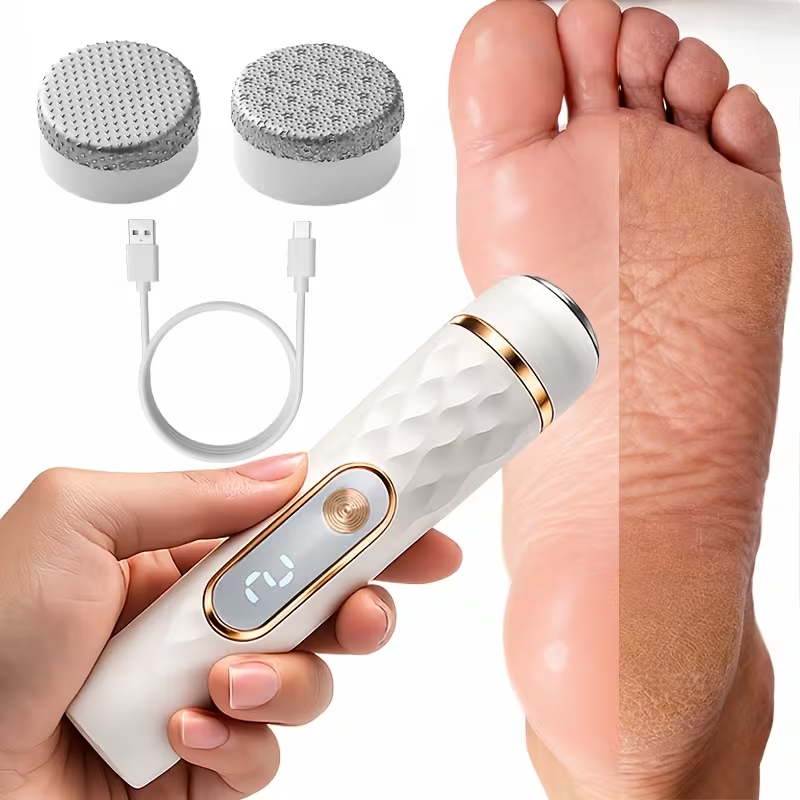 Electric Foot File, Automatic Callus Remover, Portable Electric Pedicure Device with One-Button Control for Hard and Cracked Skin, Rechargeable and Replaceable Heads, Pedicure Kit for Men and Women with Cracked Heels and Dead Skin, Christmas Gift