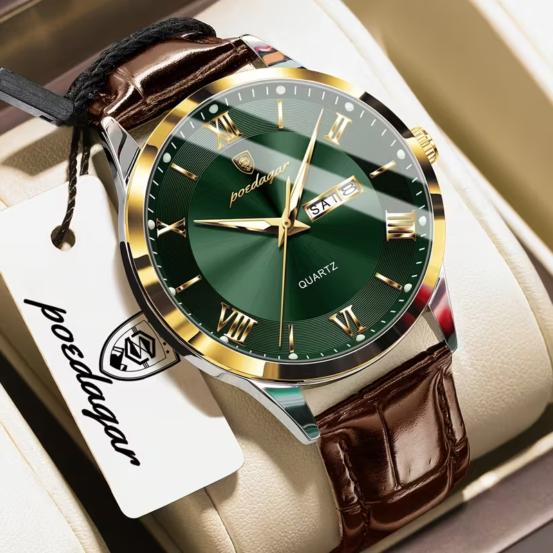 Luxury Business Men's Watch with Luminous Waterproof Calendar, Casual Quartz Men's Wristwatch