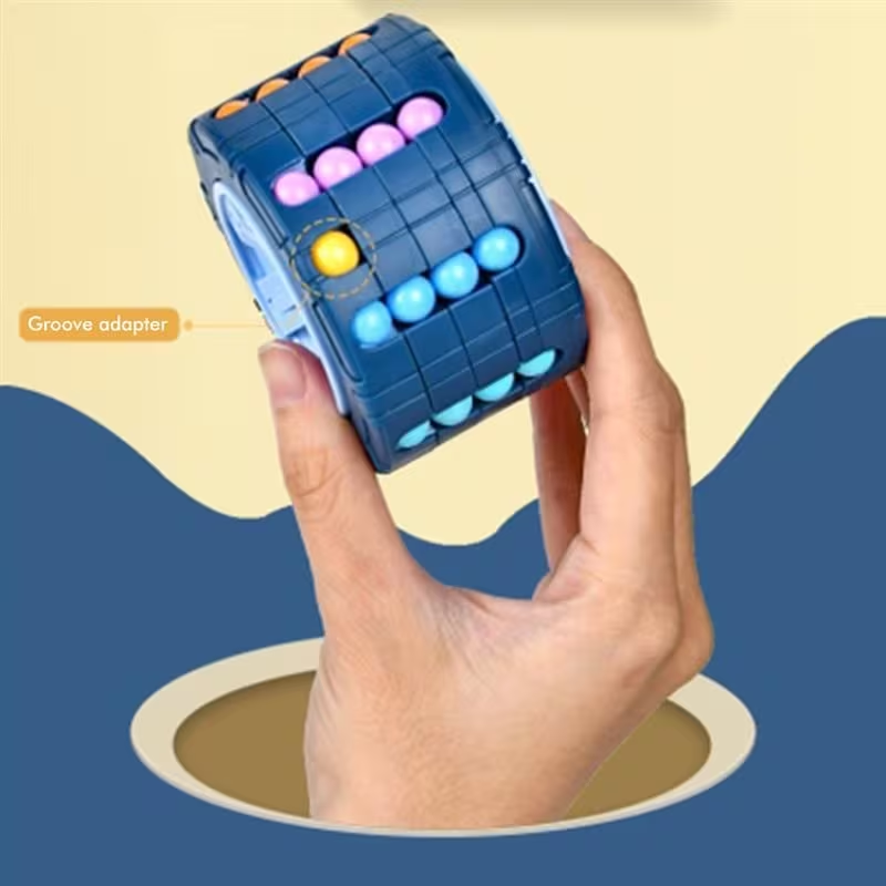 3D Cylinder Cube Toy Magical Bean Gyro Rotating Slide Puzzle Games for Stress Relief in Children Educational Toys (Red, Blue, Black)
