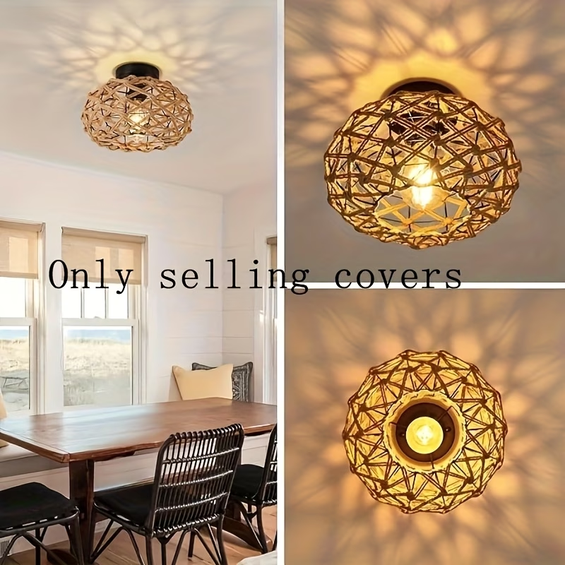 TURAOHU Shade 1 Elegant Seaside Retro Bohemian Style Shade with Metal Decor, Country Woven Rope Design for Bedroom, Kitchen, Corridor and Semi-Flush Ceiling Fixture in Rural Decoration, Room Decorative Lampshade