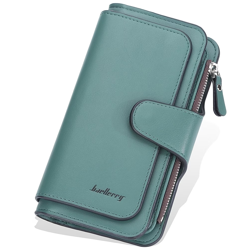 Letter Detail Long Wallet, Women's Fashion Faux Leather Wallet With Card Slots & Id Window