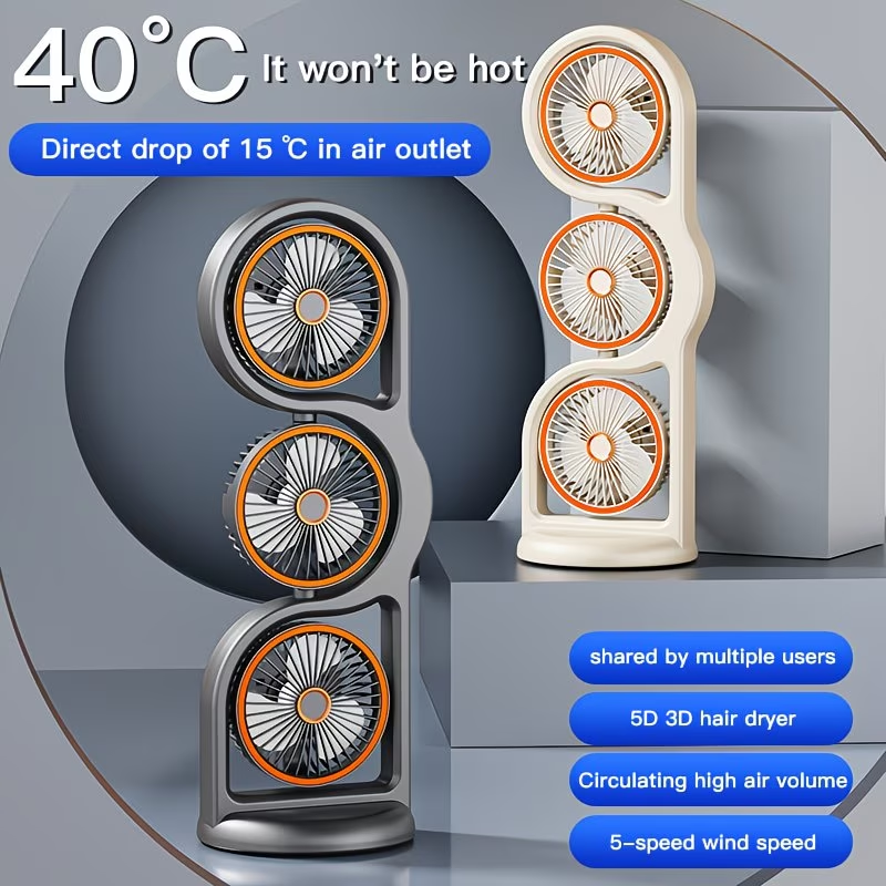 Triple Head Air Circulating Fan, 360 Degree Oscillating Quiet Tower Fan with Brushless Motor, Multiple Speed Modes, 1181.1inch Long Range Airflow, Independent 3-Head Control, Portable Standing Cooling Fan for Home Office Bedroom Living Room