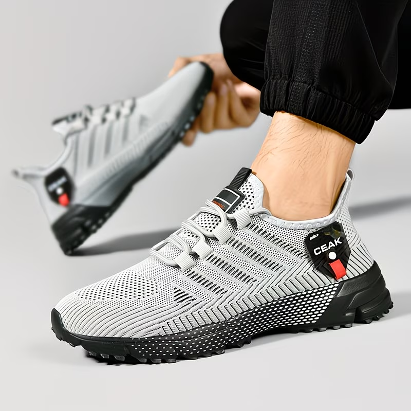Lightweight Low-Top Training Shoes Men'S Breathable Mesh Sneakers with EVA Cushioning for Running, Hiking, Gym & Casual Wear Durable Traction Footwear All-Season Comfort, Hiking Footwear, Sleek Sporty Design & Red Accents