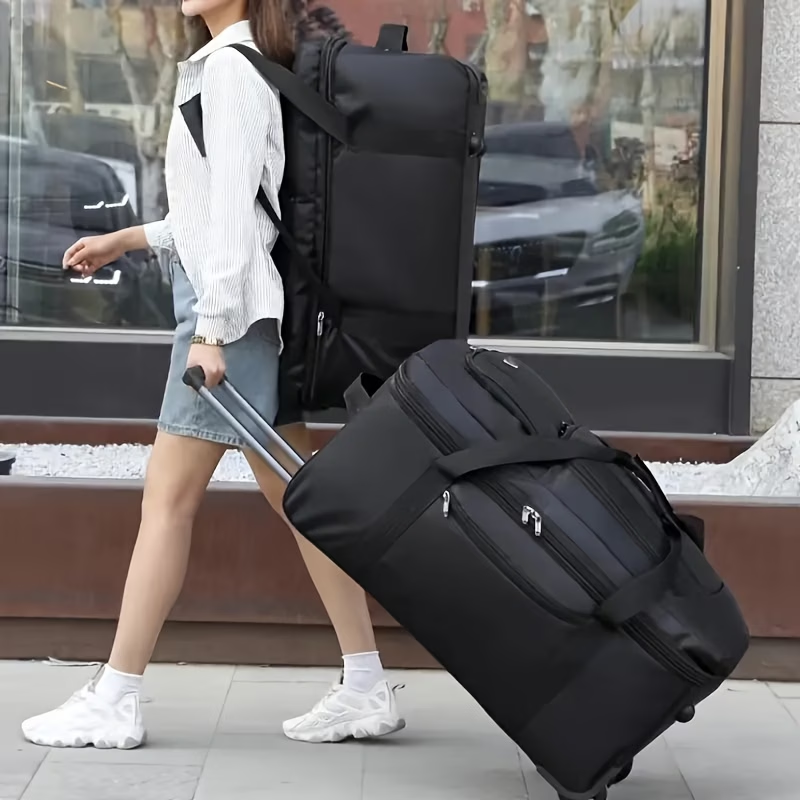 Large Capacity Expandable Travel Bag, Can Be Carried as a Backpack, Pulled on Wheels, or Handheld, Dual-Use as a Shoulder Bag or Backpack