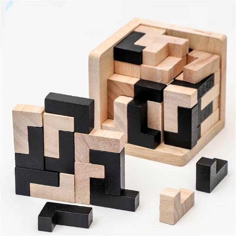 54 Wooden Educational Puzzle Cubes, L-Shaped Puzzles, Logic Toys for Cognitive Development