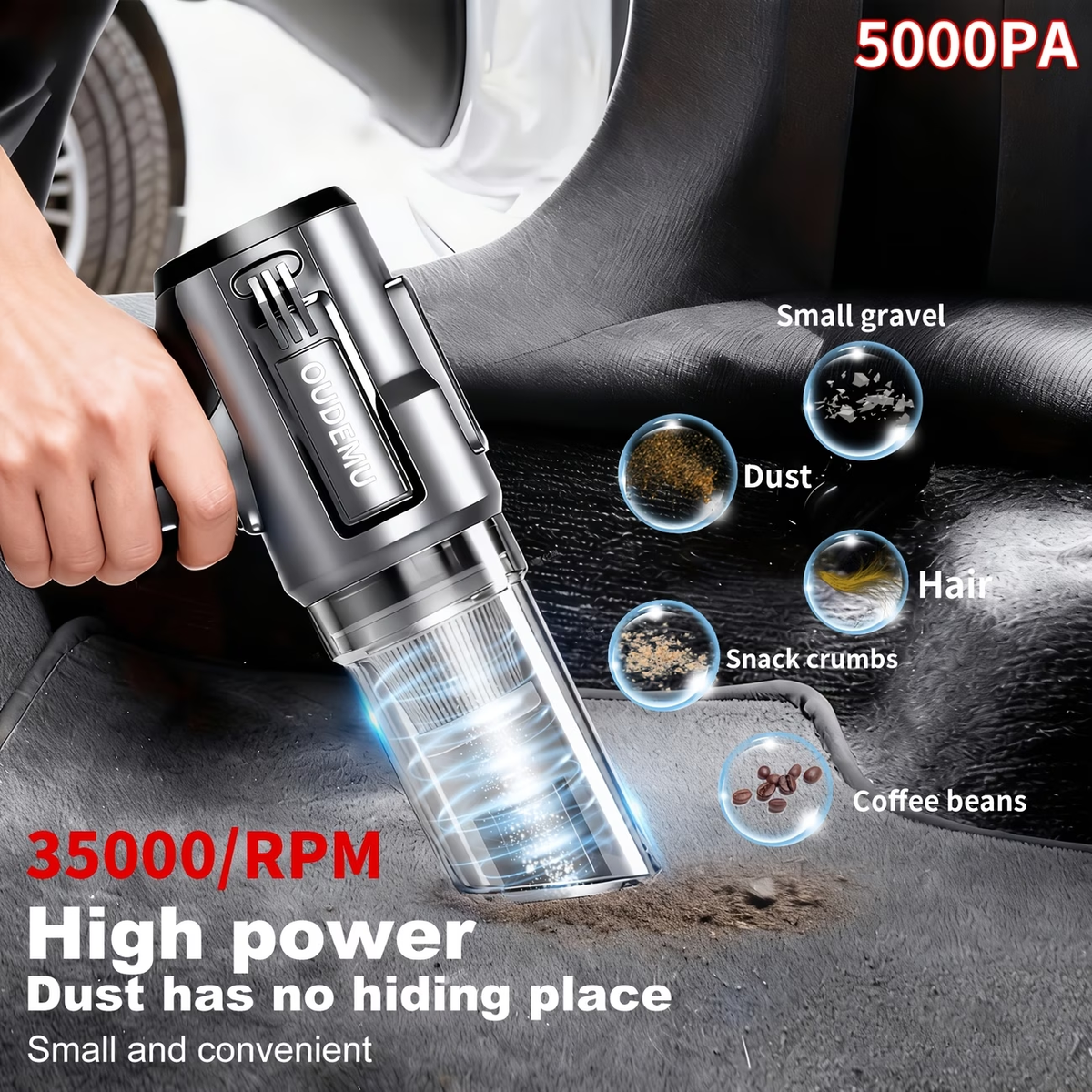 Cordless Handheld Vacuum, Featuring 5Kpa Powerful Suction And a Blowing Function, Compact Mini Vacuum Cleaner with Low Profile And Various Attachments, Ideal for Home, Car, Office, And Outdoor Camping