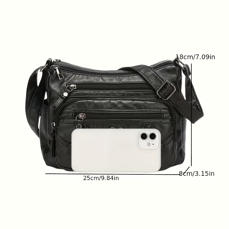 Multi-Pocket Hot Selling Vintage Crossbody Bag - Adjustable Shoulder Strap & Multi-Pocket Design, Large Capacity Heart Decoration Casual Monochrome Tote, Fashionable Trendy Choice, Suitable for Daily Use