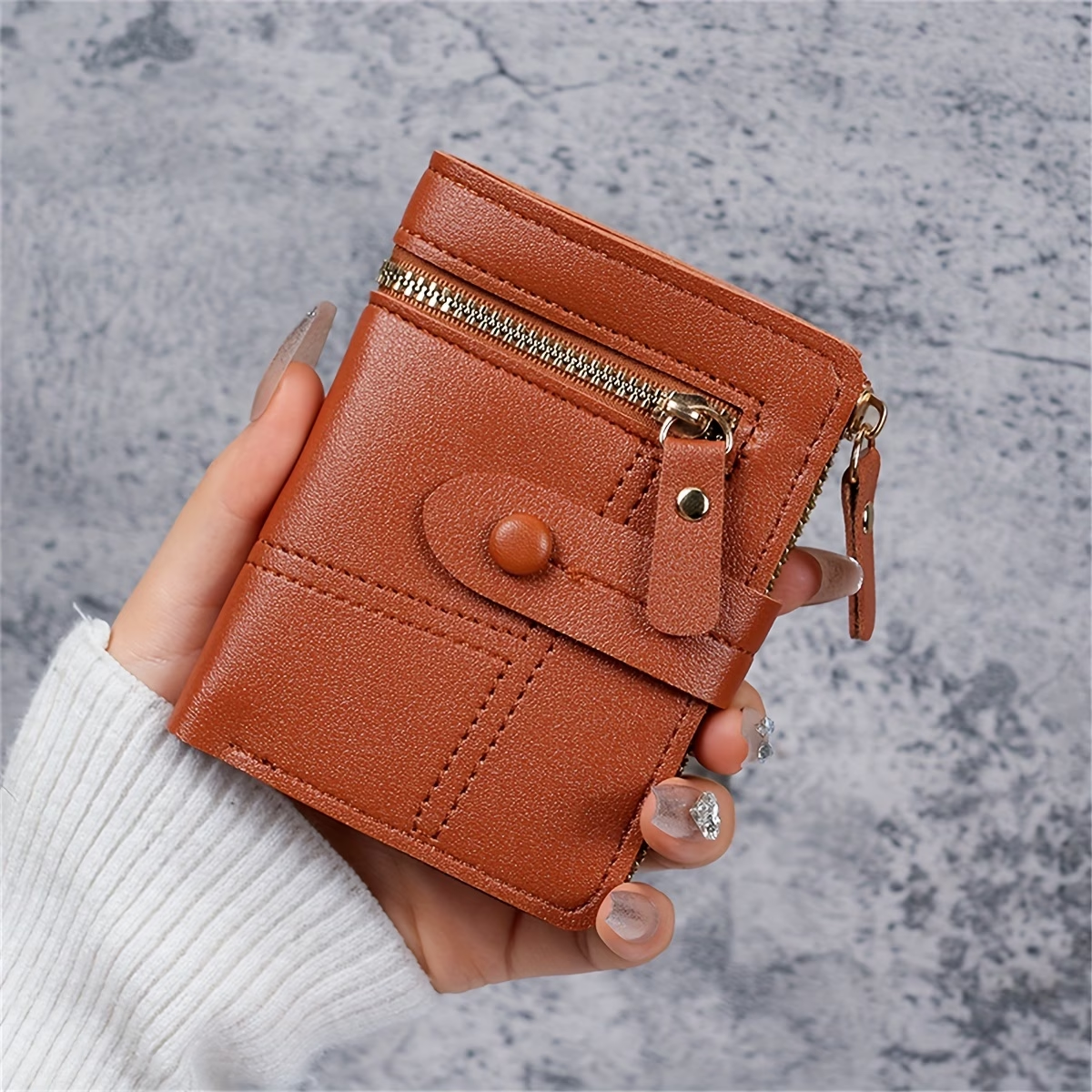 New Women'S Short Double Zipper Coin Purse Bank Card Credit Card Storage Bag Multi-Card Slot Wallet with Zipper Closure