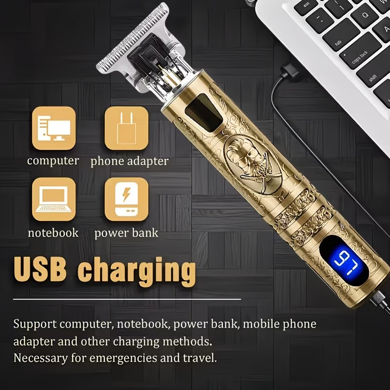 Men's Cordless Electric Hair Clippers & Beard Trimmer with LCD Screen, USB-Rechargeable Cordless Grooming Kit, T-Blade Trimmer with Guide Comb Suitable for Hair, Shaving, and Scalp Trimming