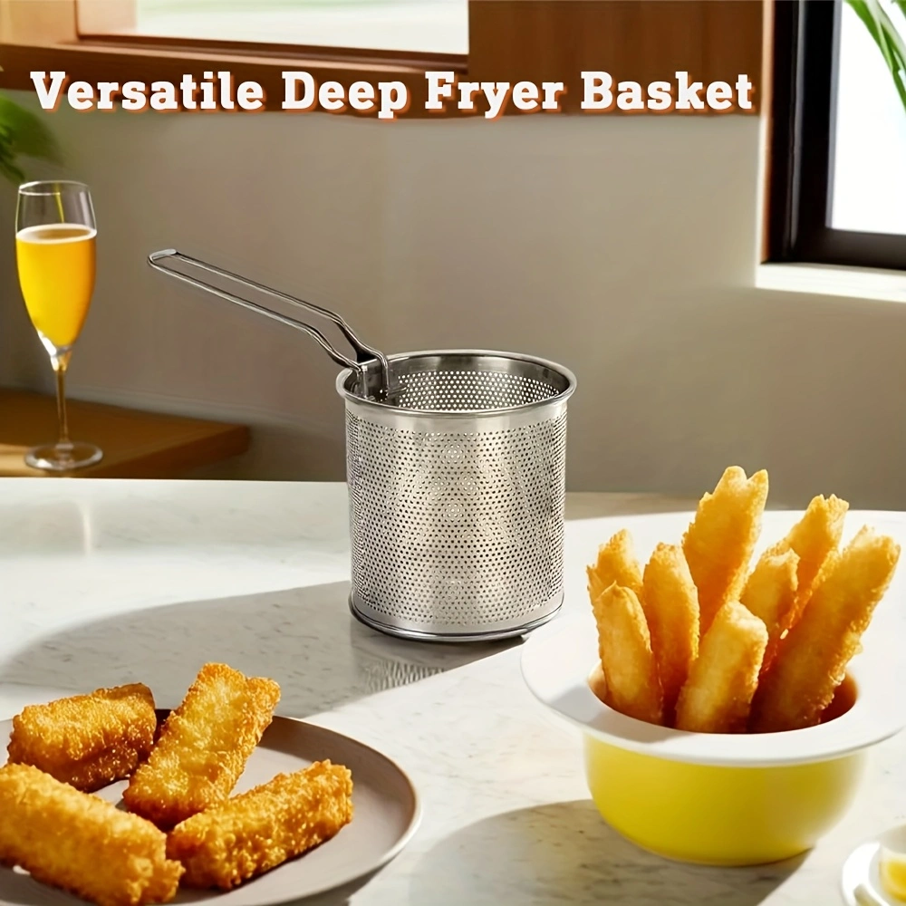 Stainless Steel Deep Fryer, Multifunctional Small Pot, Home Use Deep Fryer, Oil-Saving Small Fryer with Basket, Includes Pot and Tongs (3 Items Total), Suitable for Kitchen and Catering