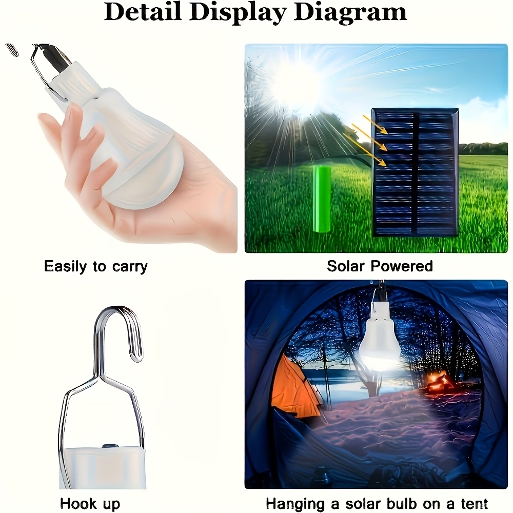 1pc LiHangStar Solar Light Bulb, Rechargeable Portable Solar Light, LED Light Bulb, Suitable for Indoor Emergency Power Outages, Outdoor Fishing, Camping and Hiking, Tent Lights