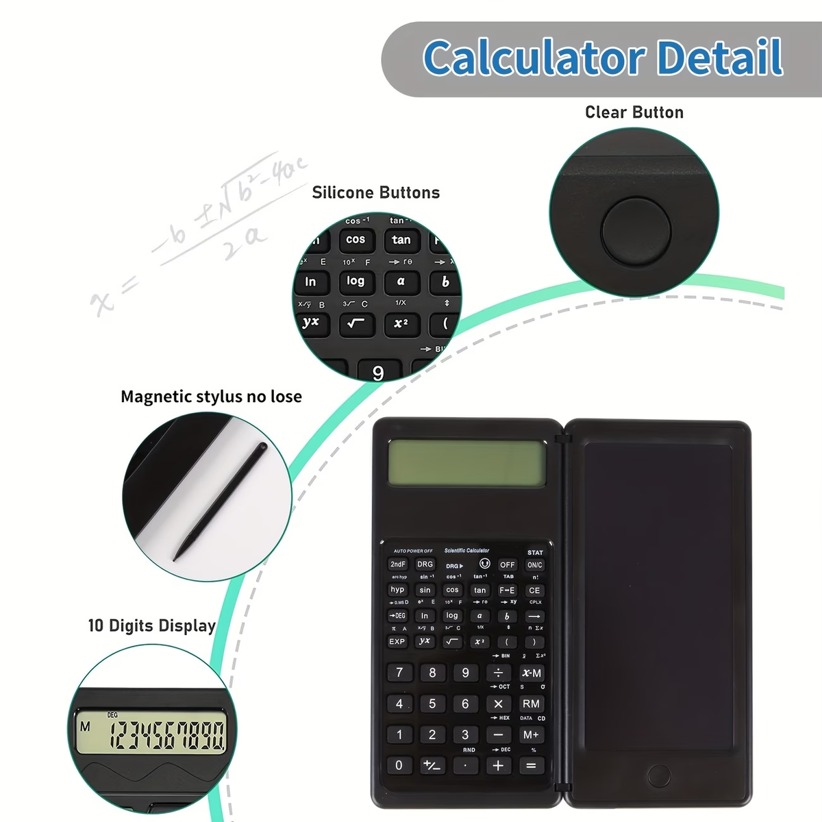 Scientific Calculators10-Digit LCD Display Foldable Calculator With Handwriting Board, Dual Battery Powered ForTeacher, Engineer