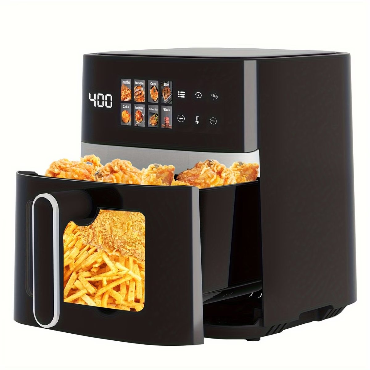 6QT Air Fryer with Multi Function, Visible Window, LED Digital Touchscreen, Warm, Broil, Toast, Bake, Air Fry, Oil-Free, Non-Stick Basket, Easy to Clean, 5QT Large Capacity, Perfect for Countertop, Healthy Cooking