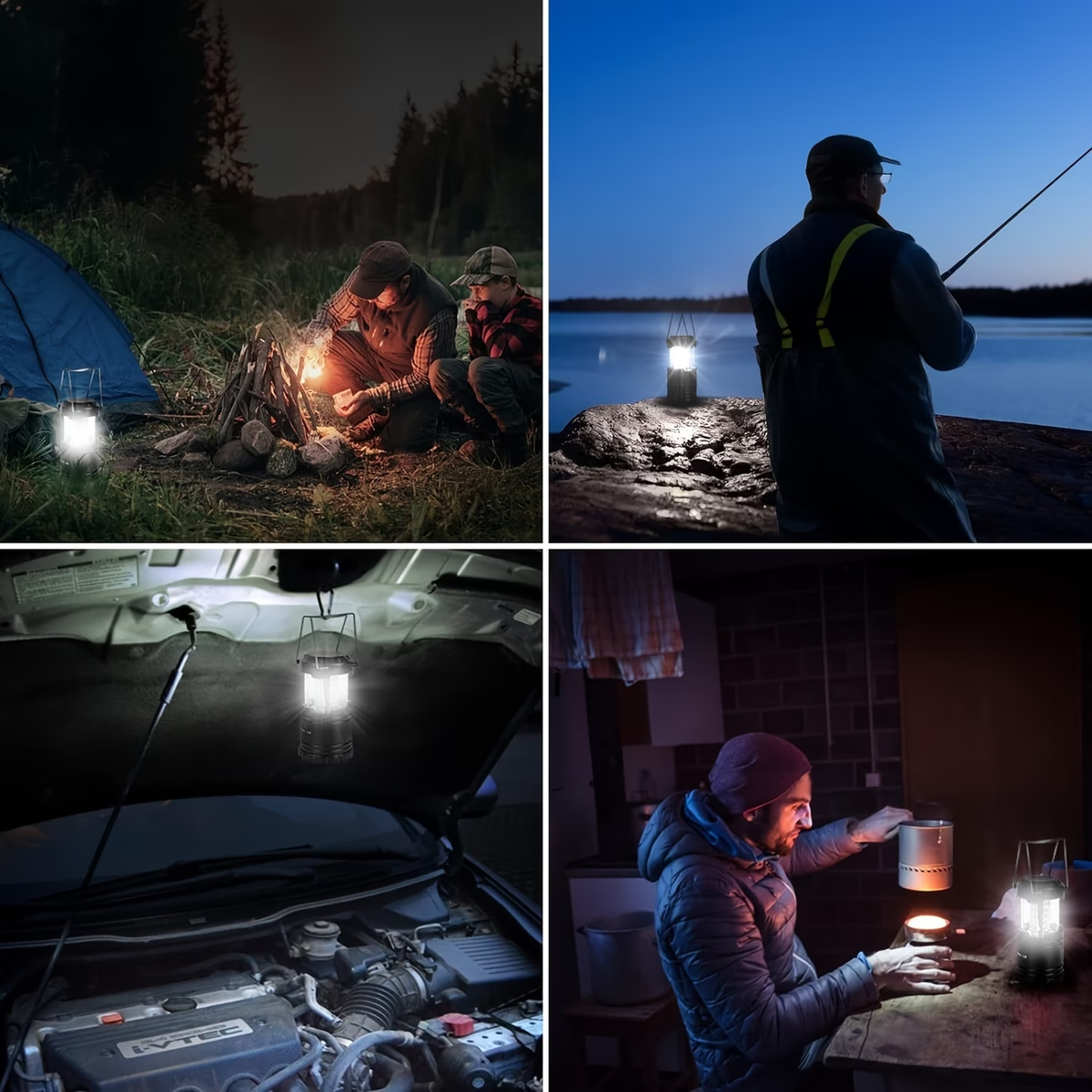 4pcs Super Bright Led Camping Lanterns | Portable, Collapsible Emergency Flashlights, Abs Material With Matte Metal End, Ideal For Camping, Outdoor Activities, And Home Use, Non-Water Resistant, Button Switch, Without Battery