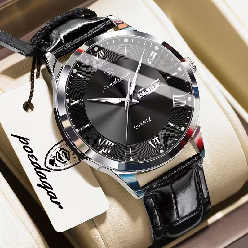Luxury Business Men's Watch with Luminous Waterproof Calendar, Casual Quartz Men's Wristwatch