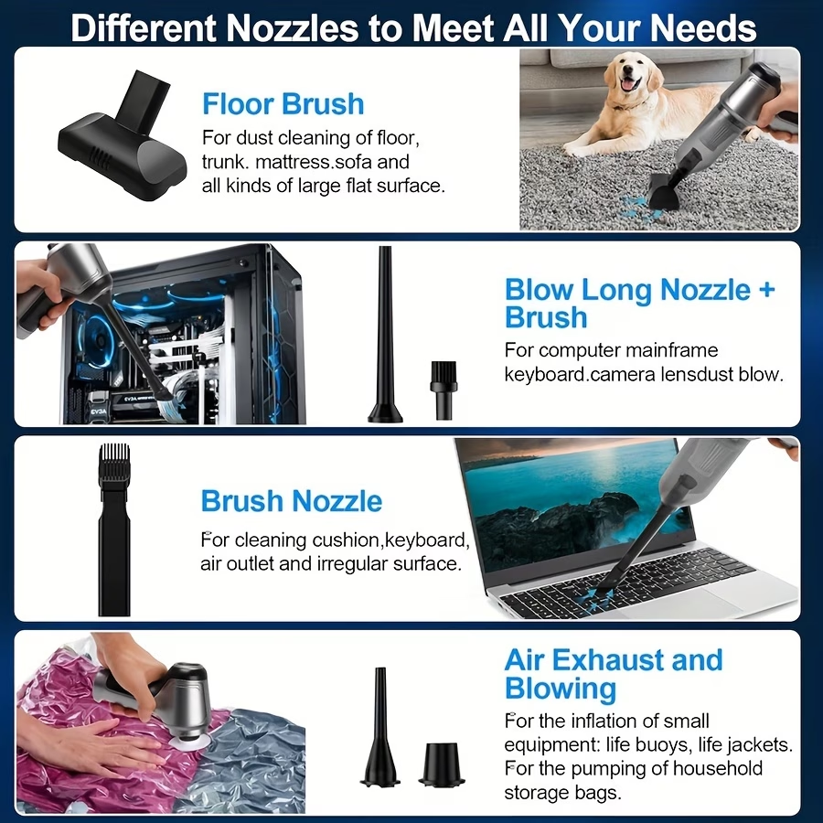 2-in-1 Wireless Handheld Vacuum Cleaner, High-Power Car Vacuum and Blower, Portable Powerful Vacuum with Home Dusting Brush Head