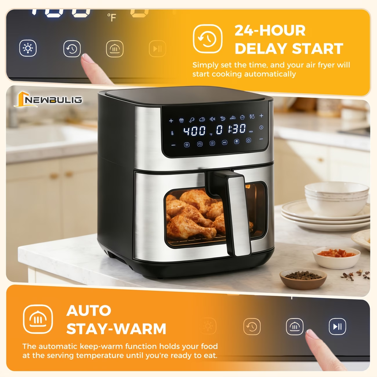 6.34QT Multi-Function Air Fryer with Ceramic Coating Suitable for Roast, Bake, Broil, Dehydrate, Reheat & Keep Warm, Digital Temperature (90°F-450°F), Easy-Clean Cooker for, -Type Plug ( Plug)