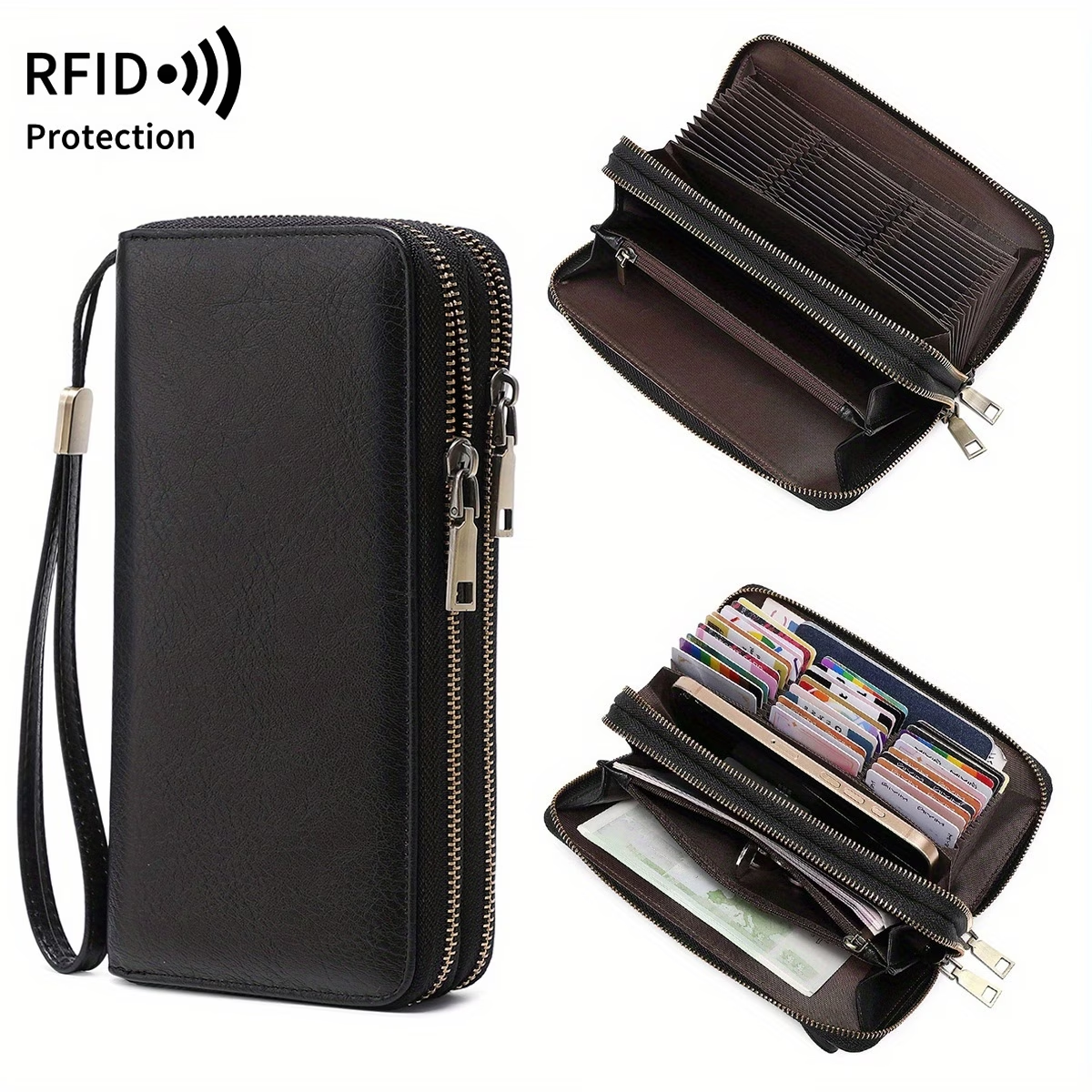 Women'S Retro Leopard Print Large Capacity Wallet with RFID Blocking, Golden-Tone Hardware & Zipper Closure - Multi-Compartment Design with Card Slots