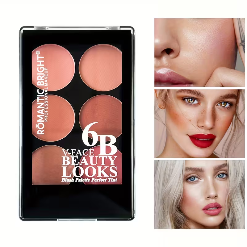 6-Color Waterproof Blush Palette - Easy-to-Apply, Natural 3D Makeup Look, Shade Enhancement for All Skin Tones, Matte & Shimmer Finishes in Red Hues, Makeup Palette