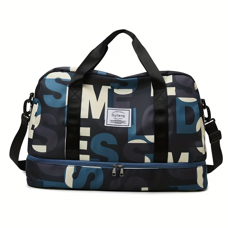 Duffel Bag with Independent Shoe Compartment - Lightweight, Large Capacity, Nylon, Machine Washable - Ideal for Swimming, Vacation, Short Business Trips, Maternity, Student Housing, Boarding, Yoga & Fitness Sessions - Fits Over Suitcase Handle