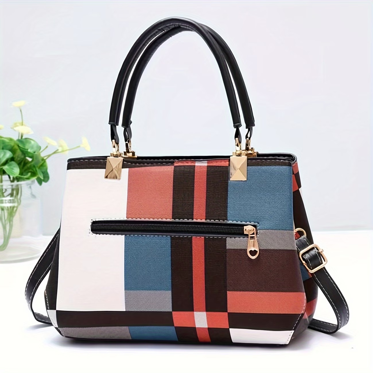 Plaid Decorated Wo 's Fashion Small Handbag with Ball Decoration Multi-Layer Mini Handbag Suitable for Date Party Student White Collar