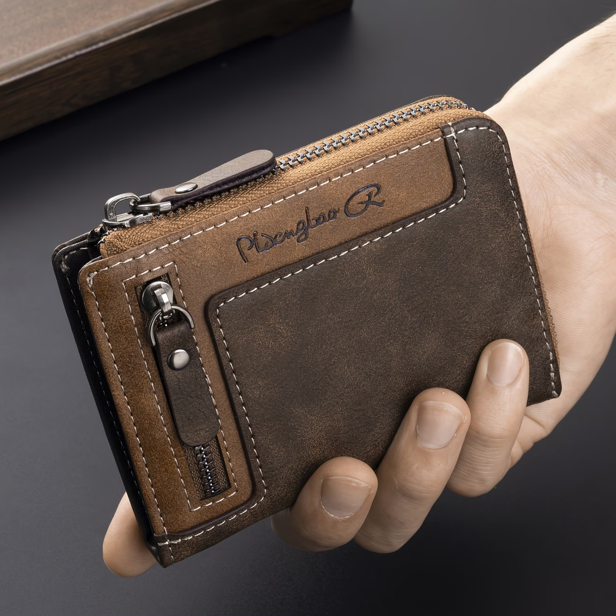 1 Vintage Men'S Faux Leather Wallet | Multifunctional Fashion with Color Block Details, Ideal Gift from CarrKen