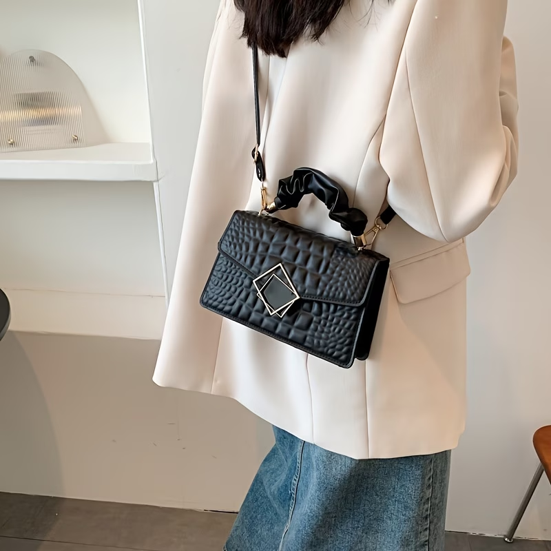 Pleated Embossed Handbag Crossbody Square Bag
