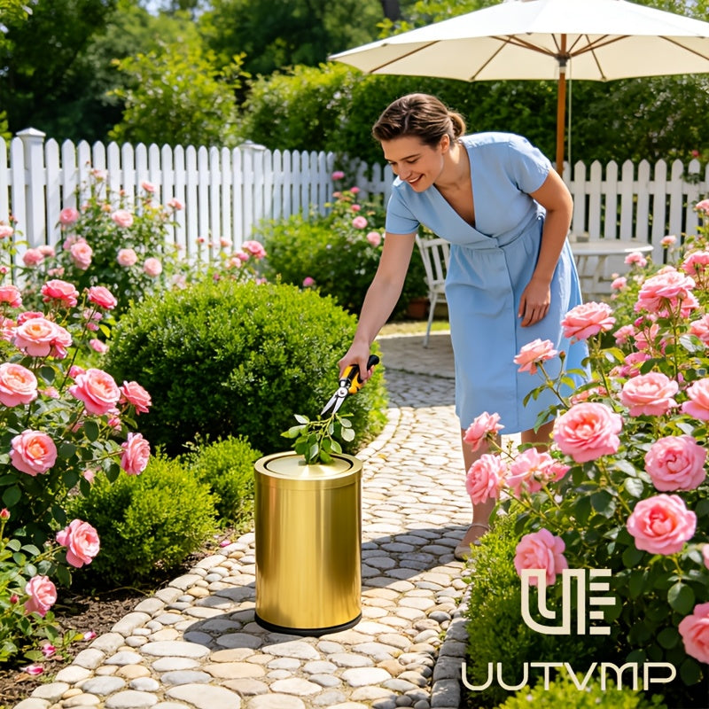 Customized for high-end use 9L gold plated luxury covered garbage bin, silent shaking lid garbage bin, villa luxury bathroom living room anti fingerprint waterproof garbage bin