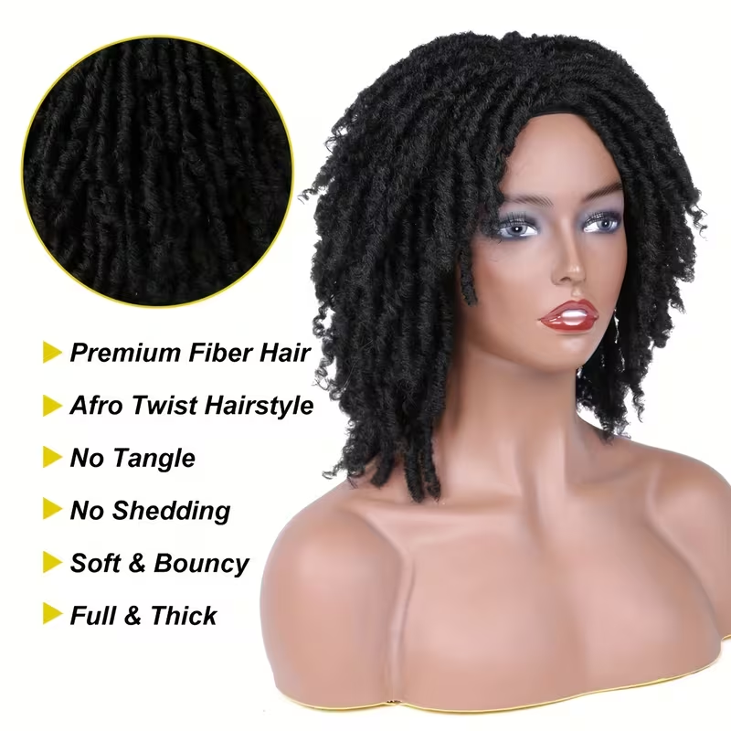 10" African Twist Braid Wig | Low Maintenance, Realistic Texture, Y2K & Cool Girl Style, Natural Black, Essential for Daily & Event Looks