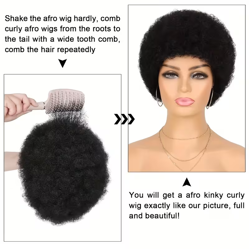 Short Afro Kinky Curly Wigs for Women Human Hair Curly Pixie Cut Wig Natural Black Color Glueless Short Afro Kinky Wig Brazilian Virgin Human Hair African Style Daily Party Wear Wigs